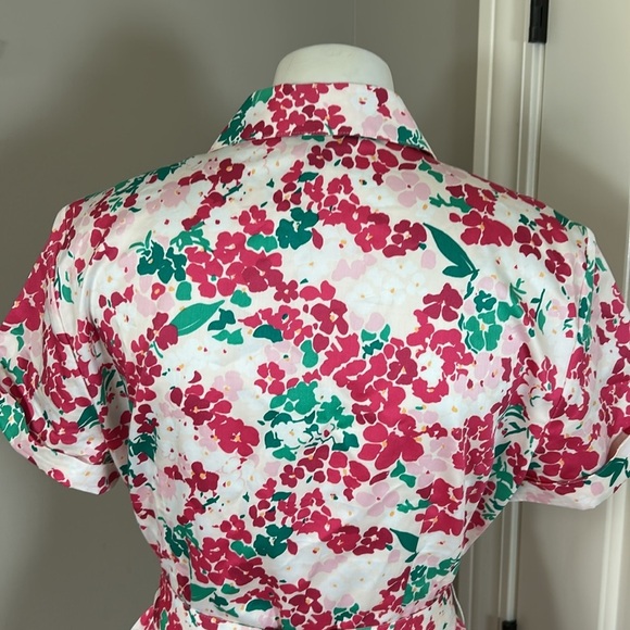 Brooks Brothers Shirt Dress Short Sleeve Cotton Pink Floral Pockets Sz 12 NEW - Picture 10 of 14